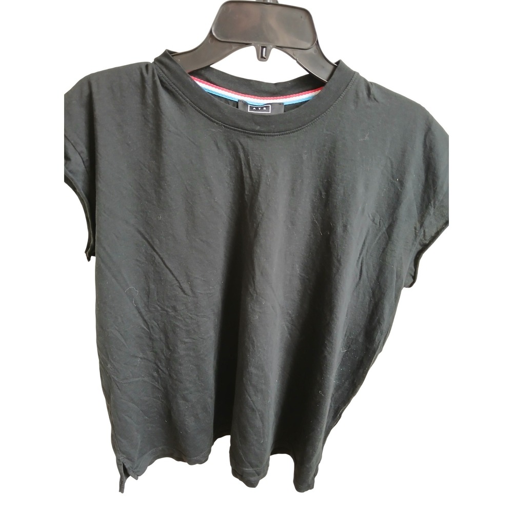 AYR Black Pima Cotton Crew Neck Short Sleeve T Shirt Top Size M